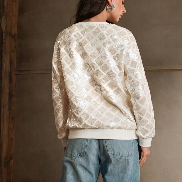 Women's Sequin Embellished Round Neck Loose Fit top - Picture 3 of 8